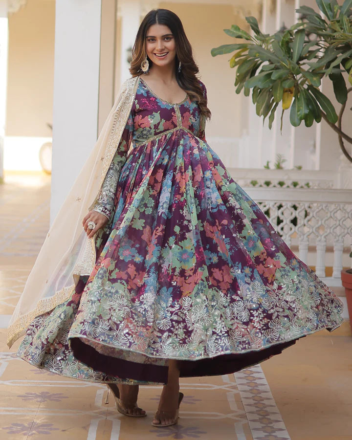 Druthi Elegance Anarkali Gown With Dupatta Set